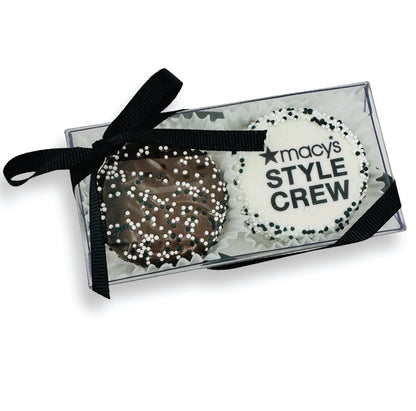 Logo Hand Dipped & Decorated Sandwich Cookie [One Logo + One Plain] -Clear Box of 2