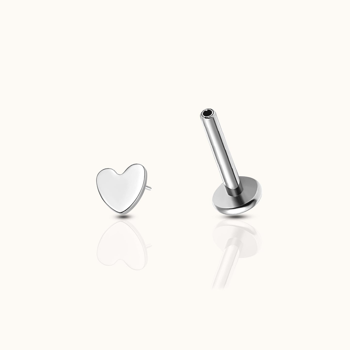 Petite Heart Threadless Labret Titanium Flat Back Earring