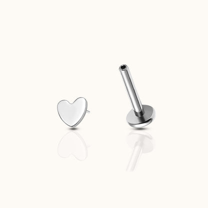 Petite Heart Threadless Labret Titanium Flat Back Earring