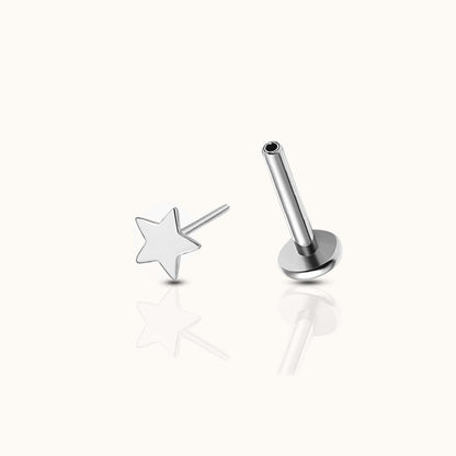 Petite Star Threadless Labret Titanium Flat Back Earring