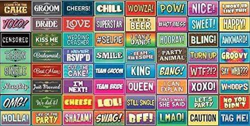 64 Piece Photo Booth Props Variety Set - Reusable PVC Party Signs