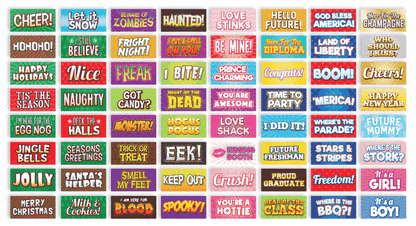 Holiday Photo Booth Props Set - 64 Reusable Signs