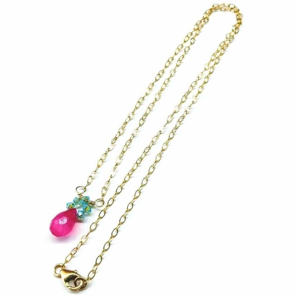 Gold Filled Pink and Aqua Gemstone Crystal Chain Necklace