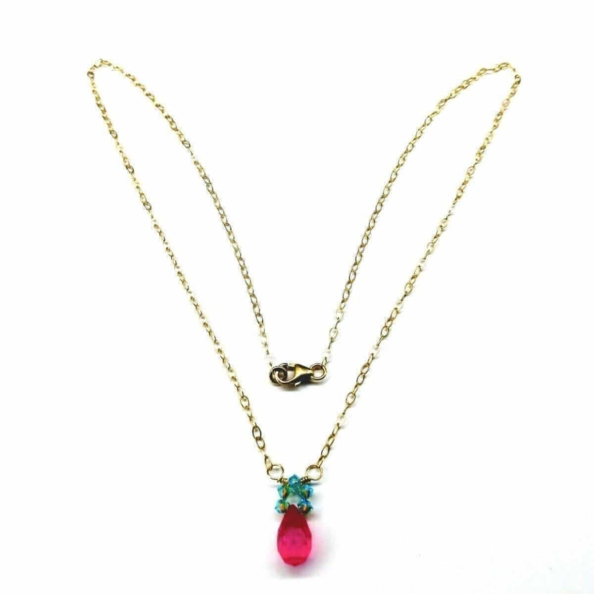 Gold Filled Pink and Aqua Gemstone Crystal Chain Necklace