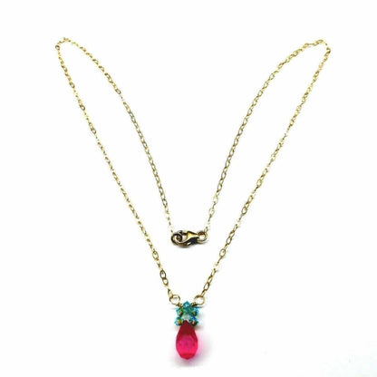 Gold Filled Pink and Aqua Gemstone Crystal Chain Necklace