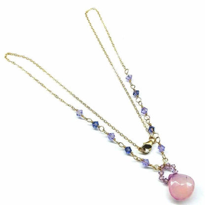 Lavender Chalcedony and Crystal Gold Filled Necklace