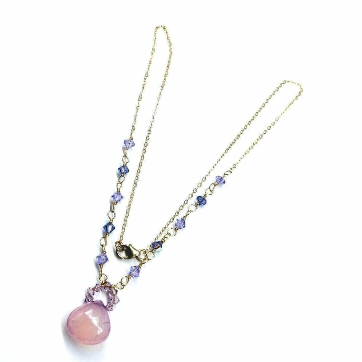 Lavender Chalcedony and Crystal Gold Filled Necklace