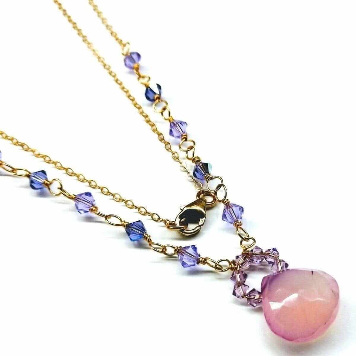 Lavender Chalcedony and Crystal Gold Filled Necklace