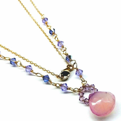 Lavender Chalcedony and Crystal Gold Filled Necklace