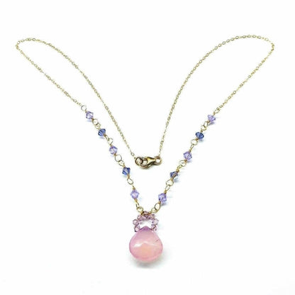 Lavender Chalcedony and Crystal Gold Filled Necklace
