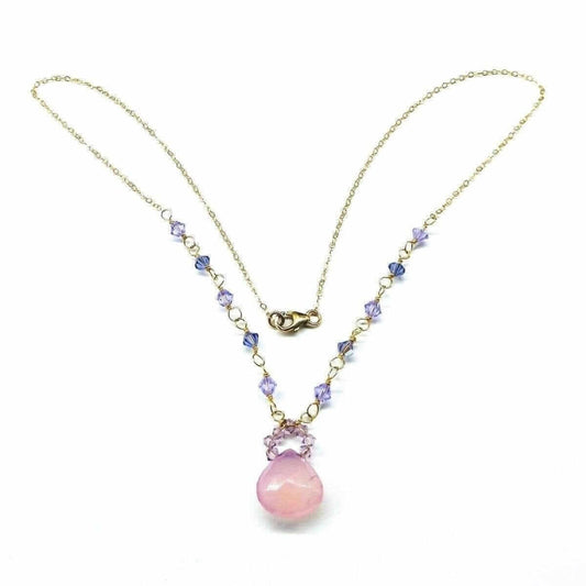 Lavender Chalcedony and Crystal Gold Filled Necklace