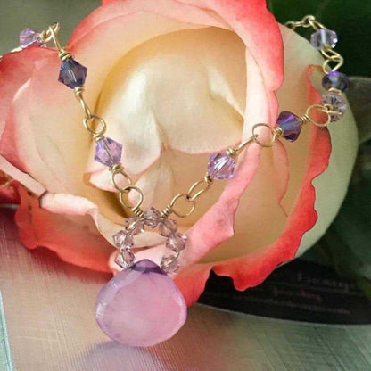 Lavender Chalcedony and Crystal Gold Filled Necklace