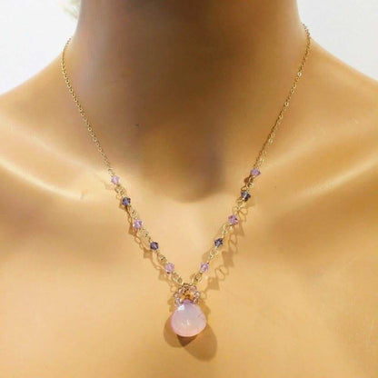Lavender Chalcedony and Crystal Gold Filled Necklace