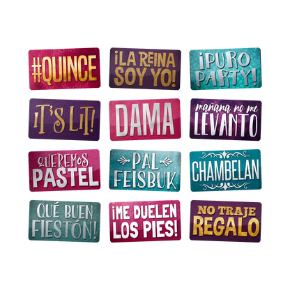 Quinceanera Photo Booth Props in Spanish - 6 Piece PVC Set