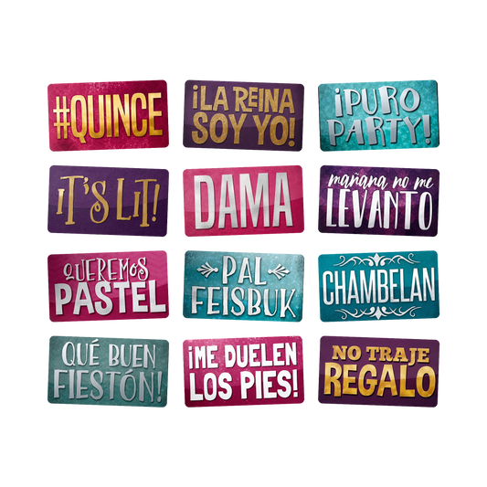 Quinceanera Photo Booth Props in Spanish - 6 Piece PVC Set