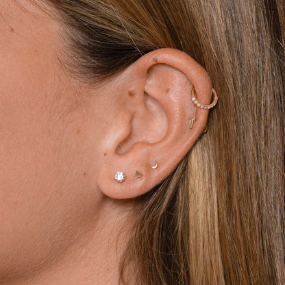 14K Solid Gold 4mm White CZ Threadless Labret Flat Back Earring