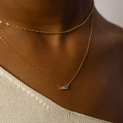 Bar Square Necklace with White Gem