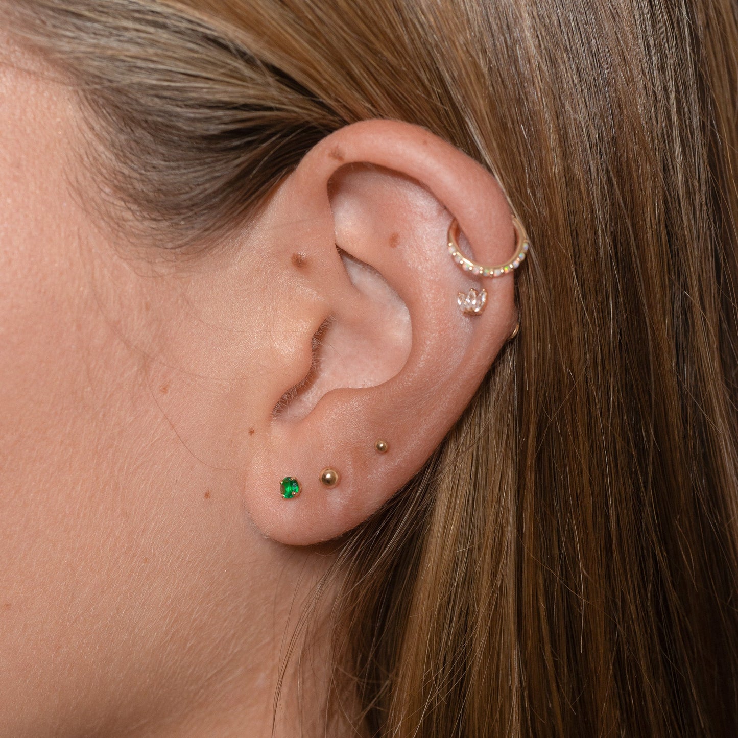 14K Solid Gold 3mm Emerald Green CZ Threadless Labret Flat Back Earring