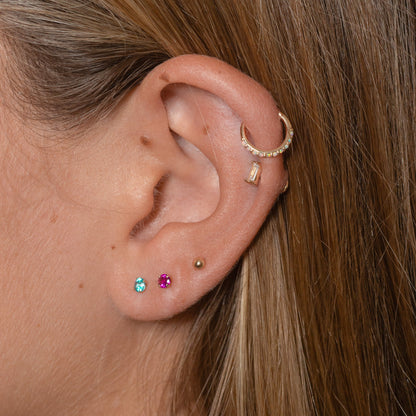 14K Solid Gold 3mm Aquamarine CZ Threadless Labret Flat Back Earring