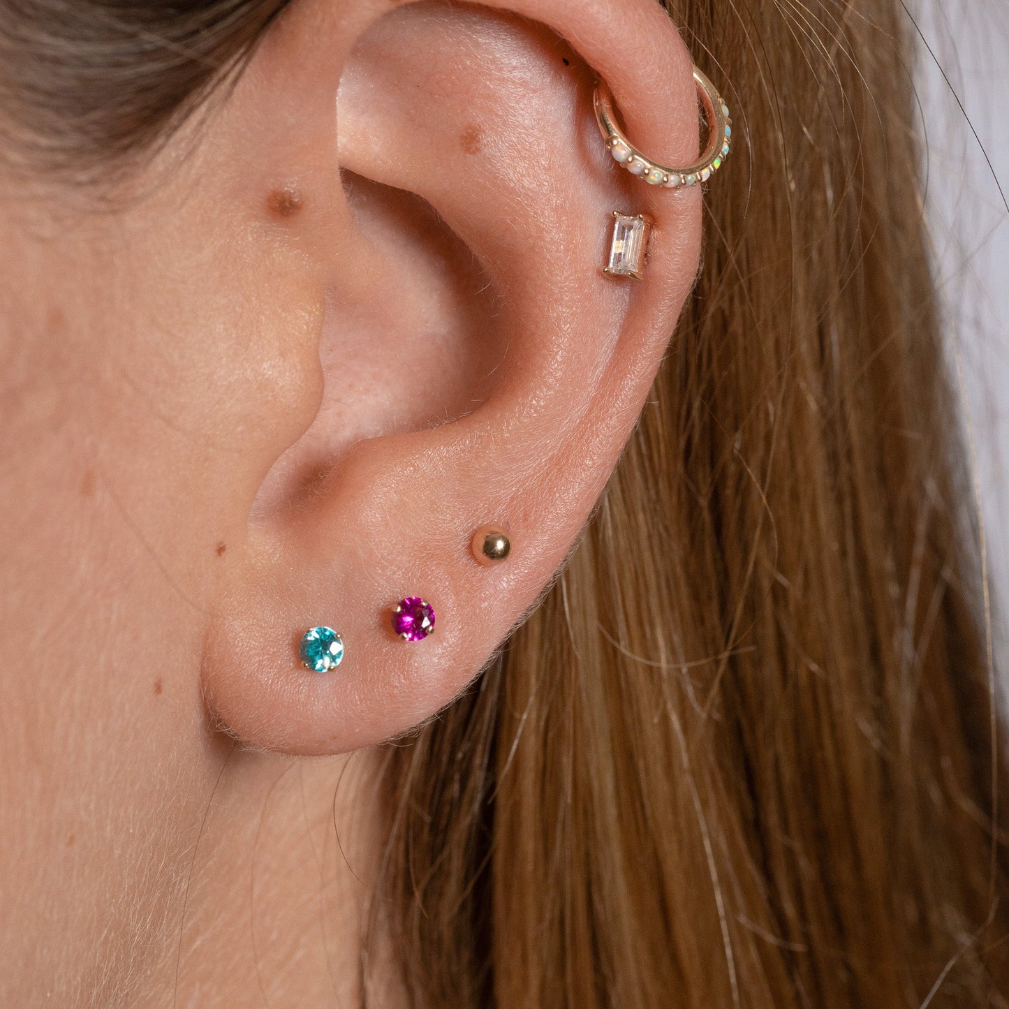 14K Solid Gold 3mm Aquamarine CZ Threadless Labret Flat Back Earring