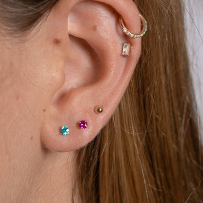 14K Solid Gold 3mm Aquamarine CZ Threadless Labret Flat Back Earring