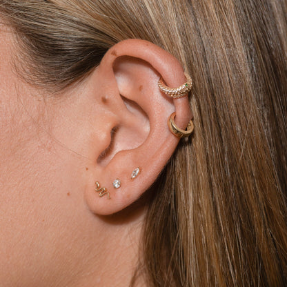 14K Solid Gold 3mm White CZ Threadless Labret Flat Back Earring
