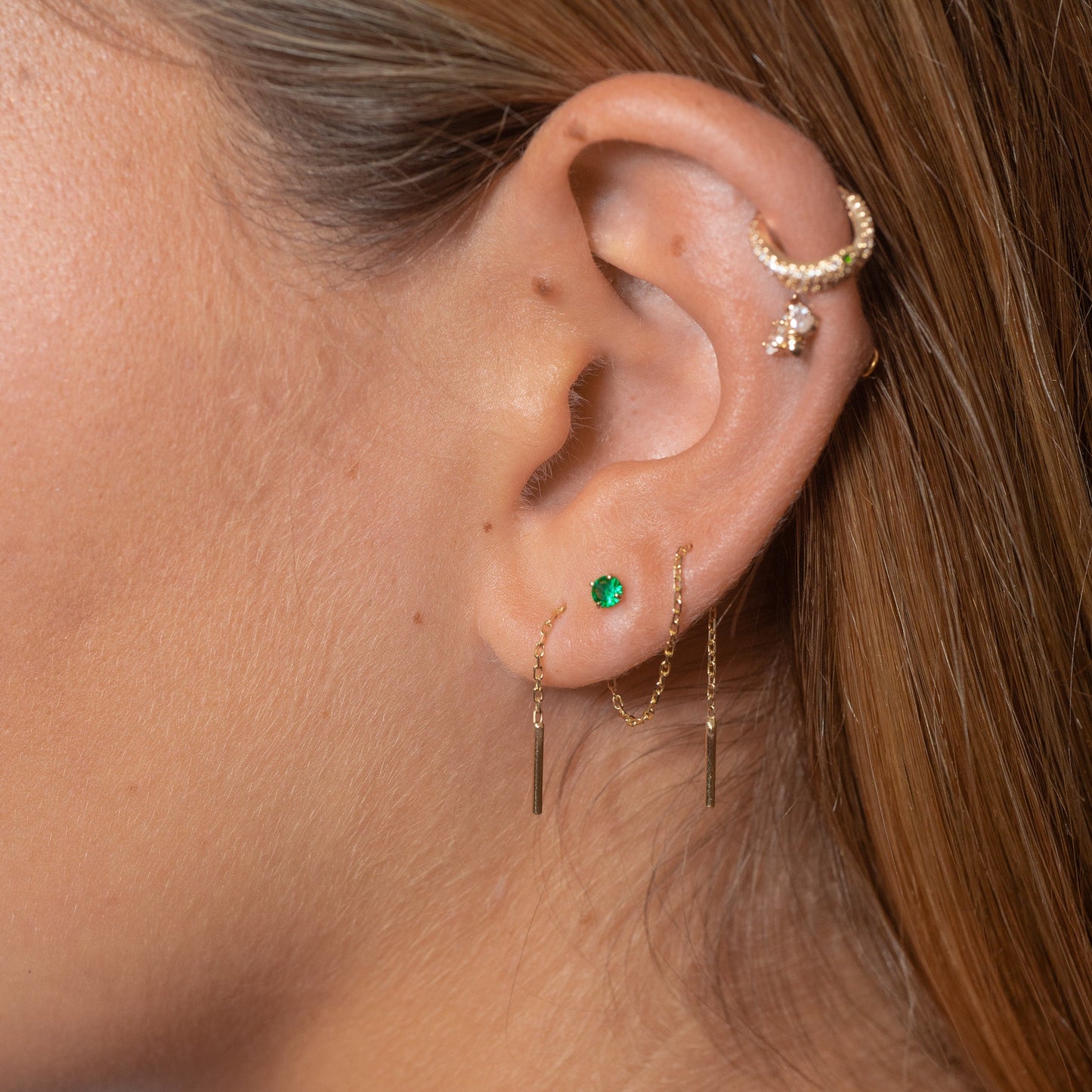 14K Solid Gold Ear Chain Threader Earring