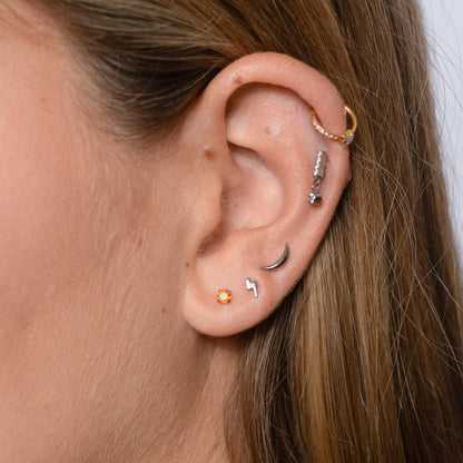 Rectangle Bar Dangle CZ Threadless Labret Titanium Flat Back Earring