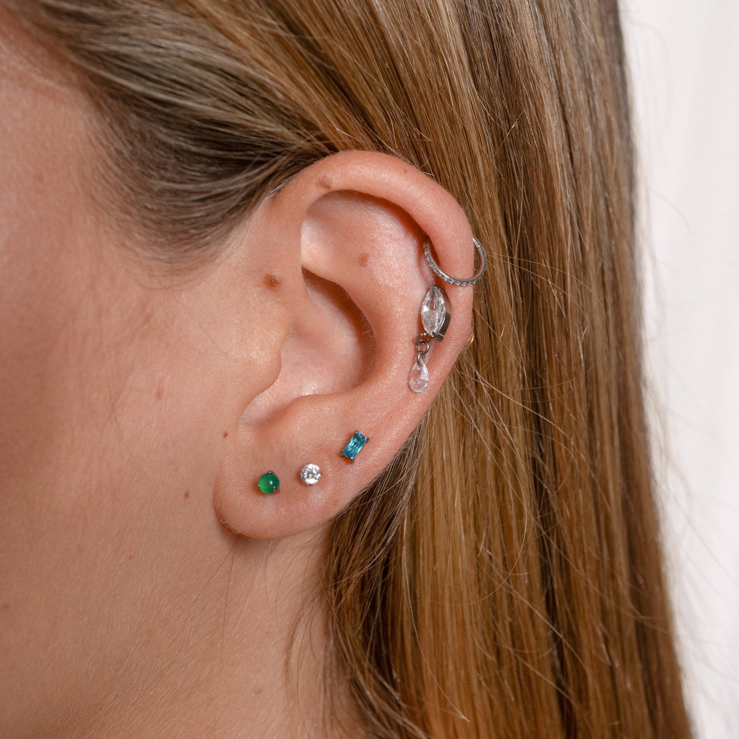 Green Jade Threadless Labret Titanium Flat Back Earring