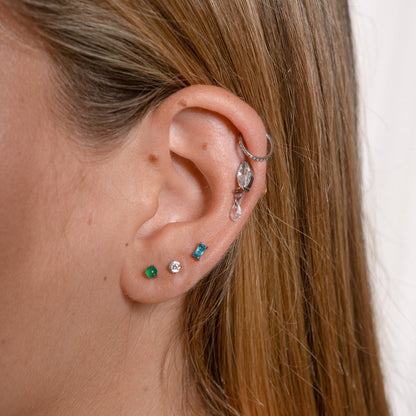 Green Jade Threadless Labret Titanium Flat Back Earring