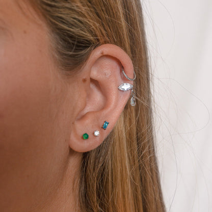 Classic White CZ 3mm Threadless Labret Titanium Flat Back Earring