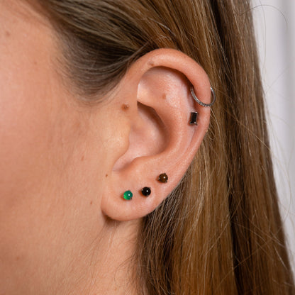 Rectangle Black CZ Threadless Labret Titanium Flat Back Earring