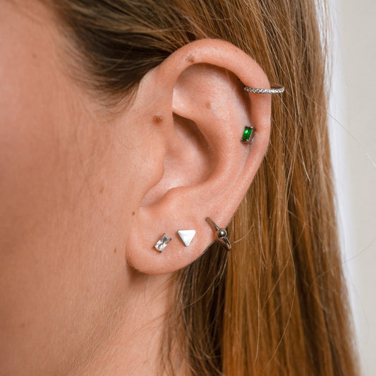 Rectangle Green CZ Threadless Labret Titanium Flat Back Earring