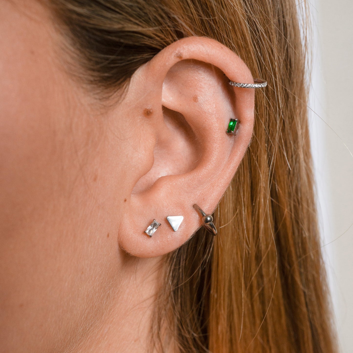 Rectangle CZ Threadless Labret Titanium Flat Back Earring
