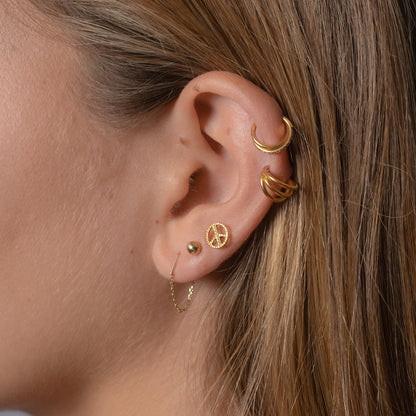 Triple Circle Geometric Clicker Titanium PVD Gold Hinged Hoop Earring
