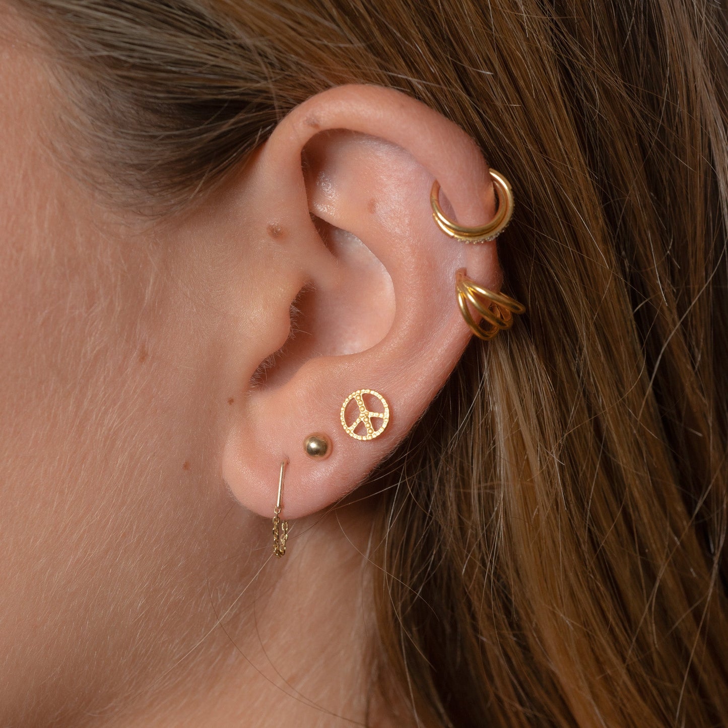 Triple Circle Geometric Clicker Titanium PVD Gold Hinged Hoop Earring