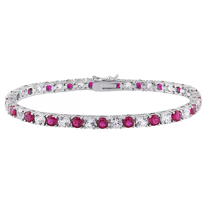 6CTW Lab-Created Ruby & White Sapphire Tennis Bracelet in 14K Gold Overlay – 7.25”