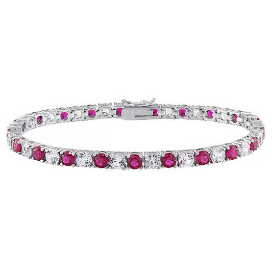 6CTW Lab-Created Ruby & White Sapphire Tennis Bracelet in 14K Gold Overlay – 7.25”