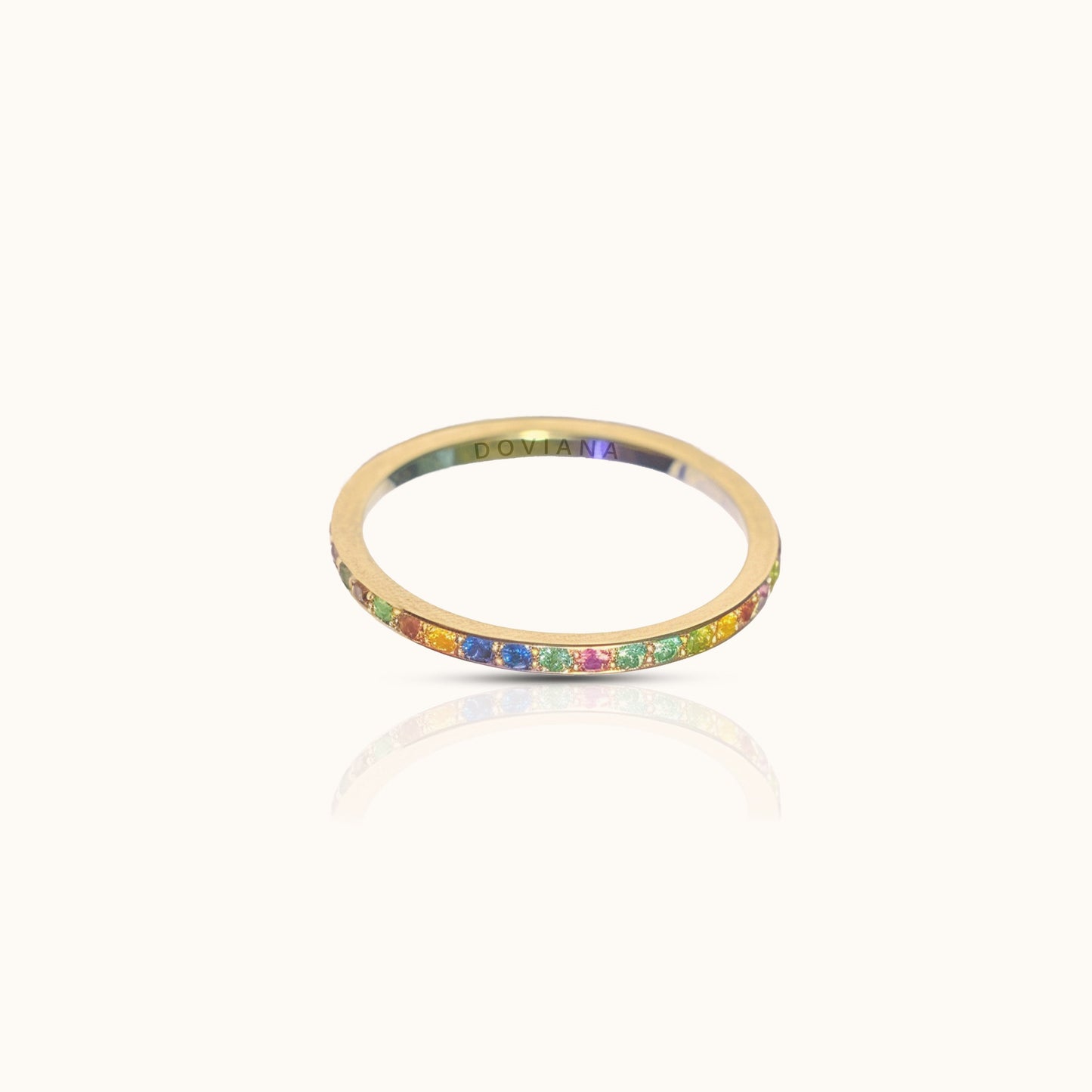 Rainbow CZ Pave Eternity Band Titanium PVD Gold Ring
