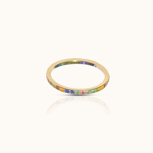 Rainbow CZ Pave Eternity Band Titanium PVD Gold Ring