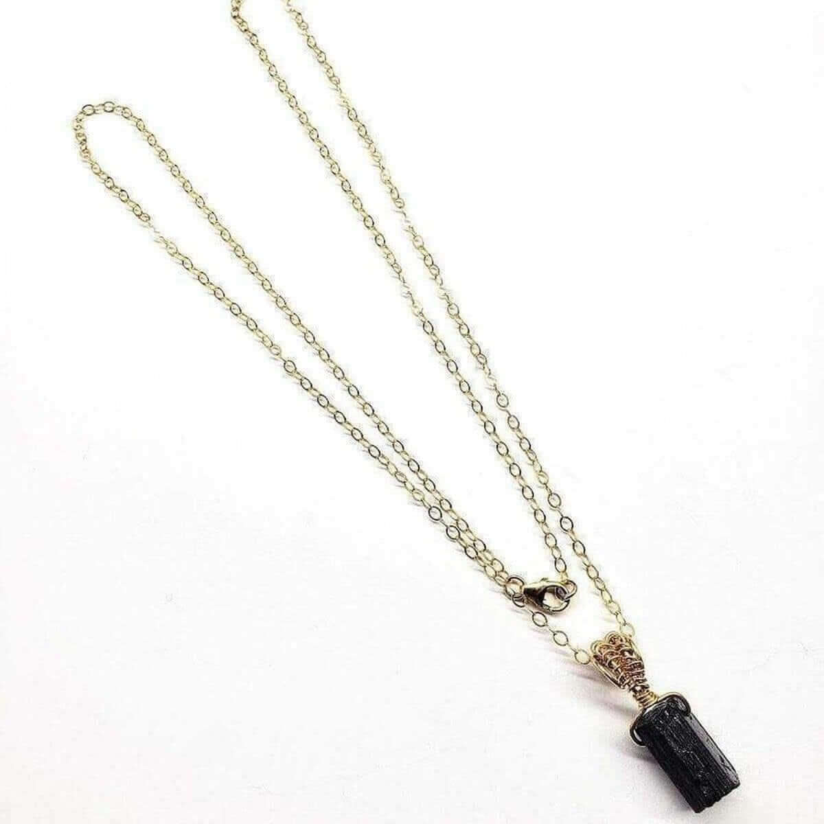 Wire Wrapped Raw Black Tourmaline Gemstone Necklace - 20 Inch