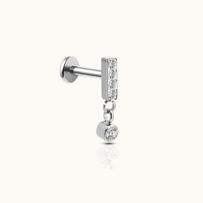 Rectangle Bar Dangle CZ Threadless Labret Titanium Flat Back Earring