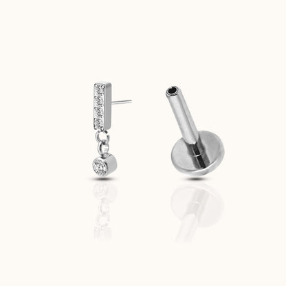 Rectangle Bar Dangle CZ Threadless Labret Titanium Flat Back Earring