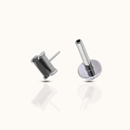 Rectangle Black CZ Threadless Labret Titanium Flat Back Earring