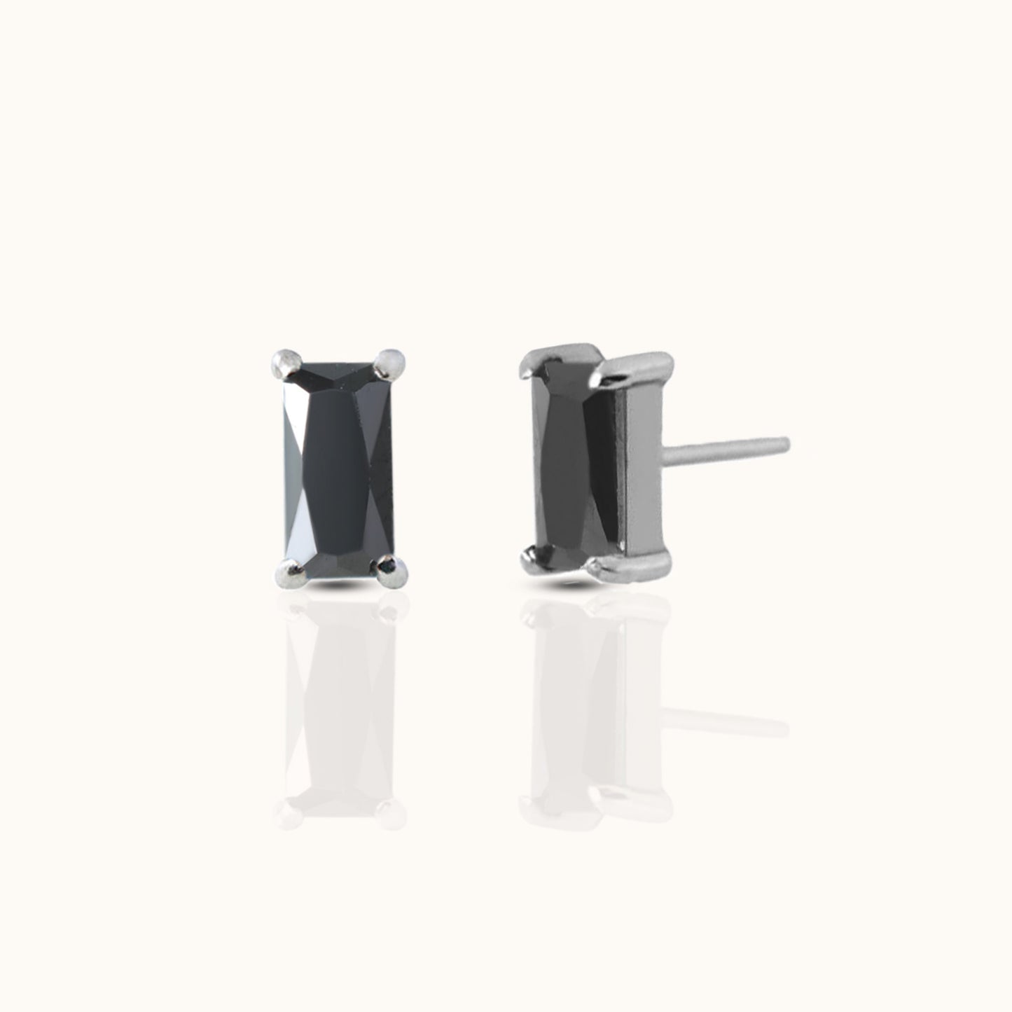 Rectangle Black CZ Threadless Labret Titanium Flat Back Earring
