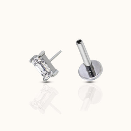 Rectangle CZ Threadless Labret Titanium Flat Back Earring