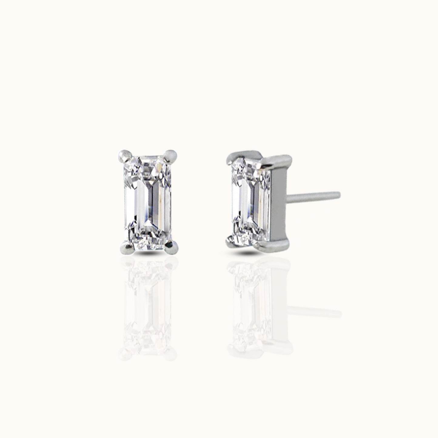 Rectangle CZ Threadless Labret Titanium Flat Back Earring