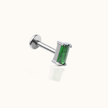 Rectangle Green CZ Threadless Labret Titanium Flat Back Earring