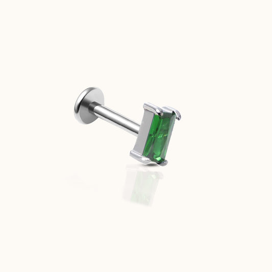 Rectangle Green CZ Threadless Labret Titanium Flat Back Earring
