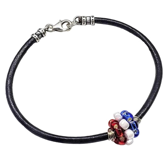 Patriotic Red White Blue Beaded Bead Leather Bracelet